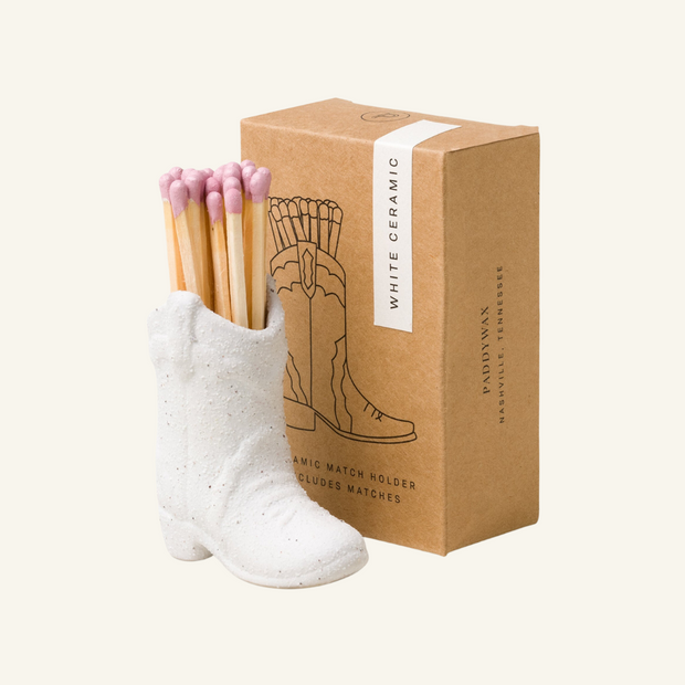 White Cowboy Boot Match Holder