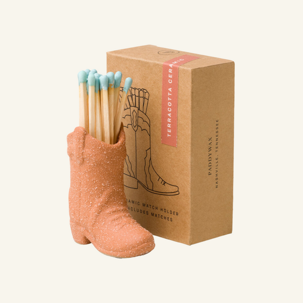 Terracotta Cowboy Boot Match Holder